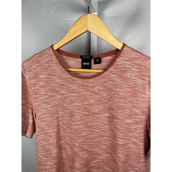 Hugo Boss Mens Regular Fit Medium Tee Shirt Orange Rolled Collar - Picture 3 of 5